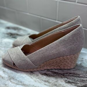 Adrienne Vittadini Linen Peep-Toe Wedge Pumps - Beige